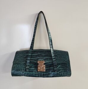 Perlina Teal triangle leather handbag Made In Italy